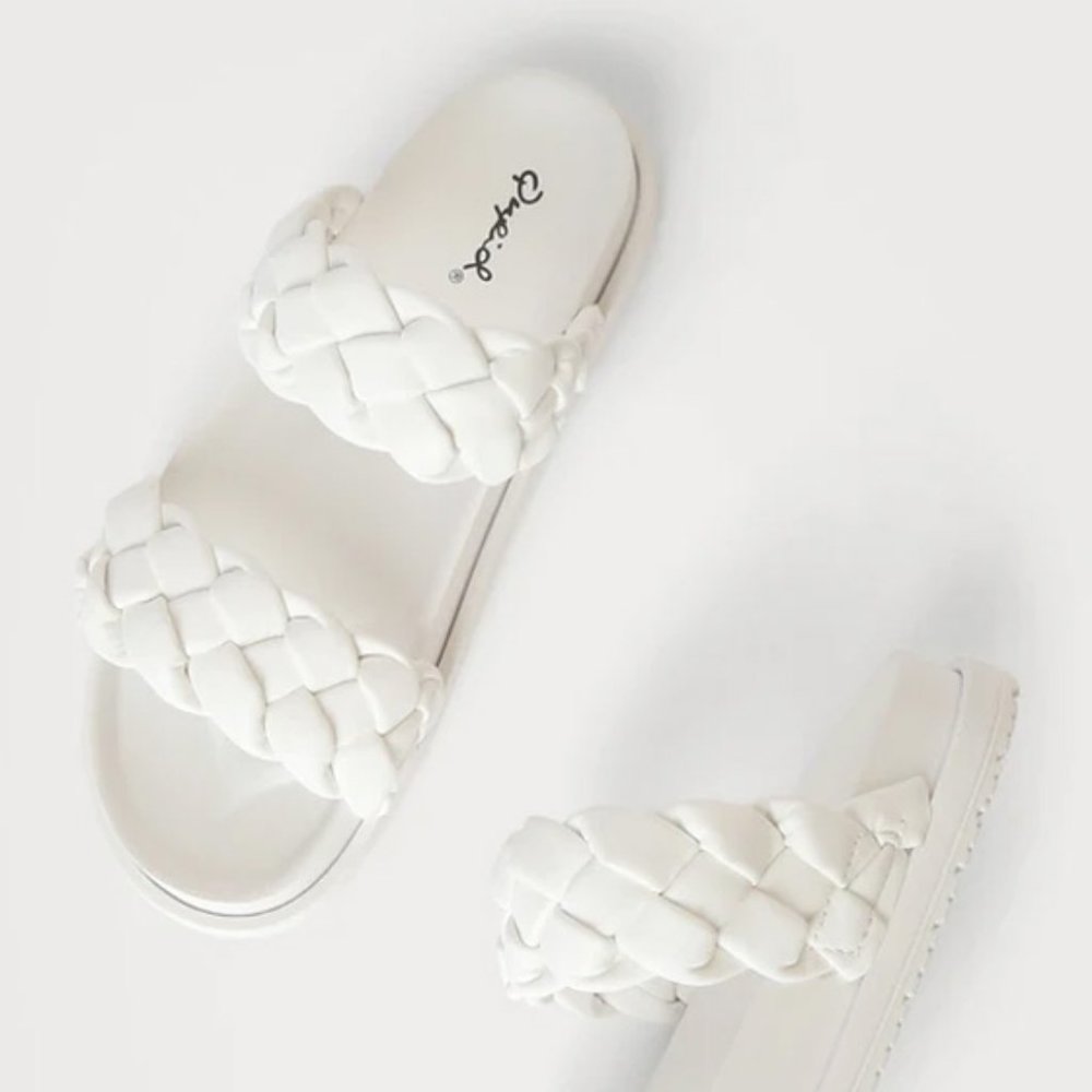 NEW White Braided Double Straps Slip On Platform Slides Slipper Sandals Shoes - Picture 9 of 16